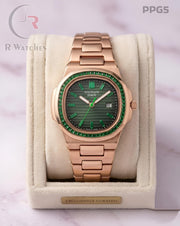 (OS3)🖤⬆️ Patek Philippe Girls Diamond Rose Gold Green (PPG5)