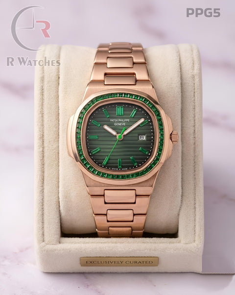 (OS3)🖤⬆️ Patek Philippe Girls Diamond Rose Gold Green (PPG5)
