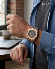(OS)🖤 Hublot Machinery Leather Rose Gold Grey (HBL11)