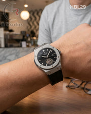 (OS2)🖤 Hublot Machinery Leather Silver Black (HBL29)