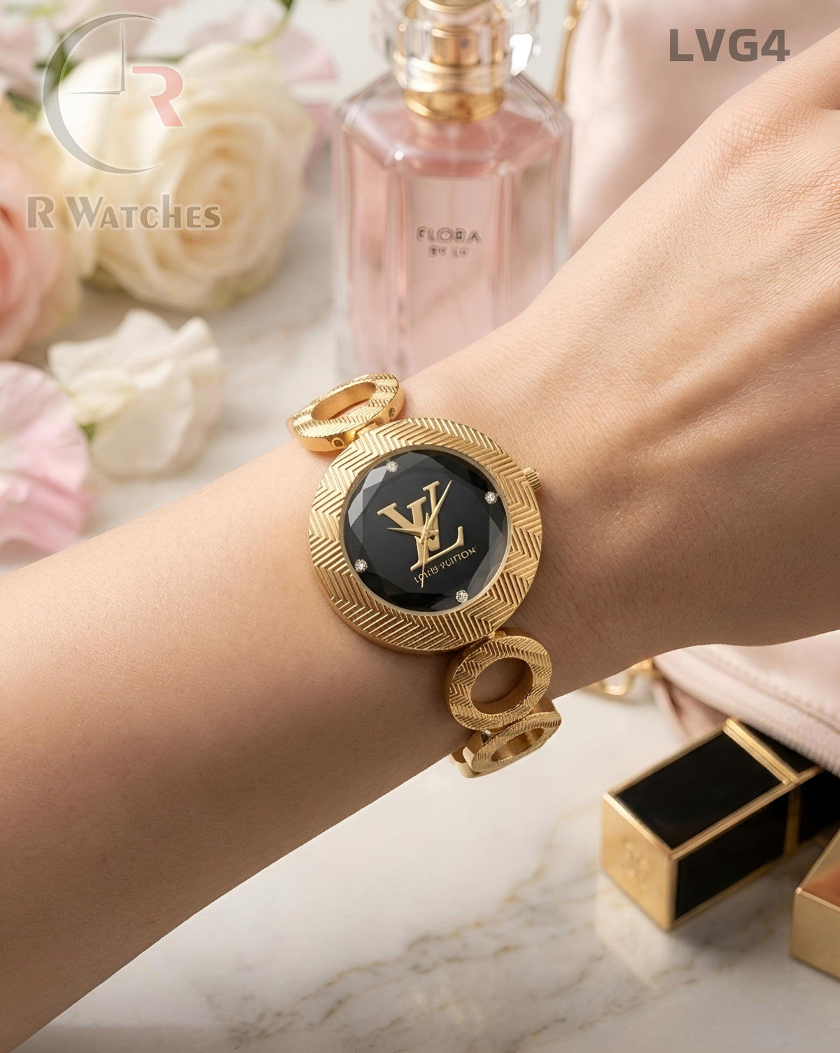 (OS)🖤⭐ LV Girls Diomond Cutt Gold Black Dial (LVG4)